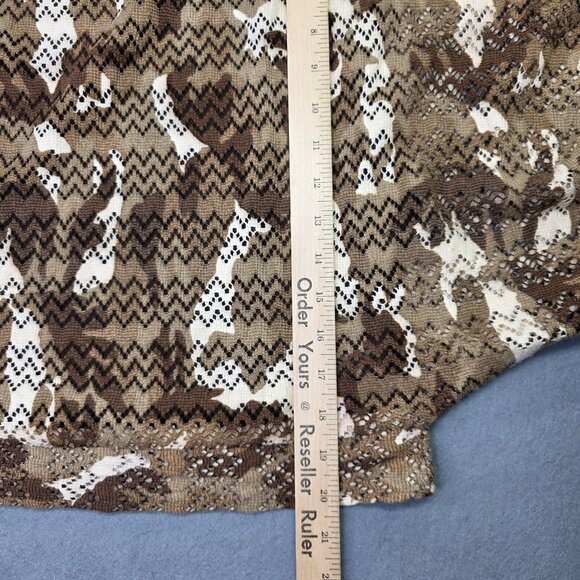 Alberto Makali Blouse Women Large Brown Chevron Crochet Knit Batwing Crop Urban - Picture 8 of 10